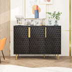 3 Door Storage Cabinet, Buffet Sideboard with Adjustable Shelves, Honeycomb Seamless Hexagons Pattern Metal Door