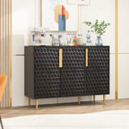 3 Door Storage Cabinet, Buffet Sideboard with Adjustable Shelves, Honeycomb Seamless Hexagons Pattern Metal Door