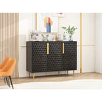 3 Door Storage Cabinet, Buffet Sideboard with Adjustable Shelves, Honeycomb Seamless Hexagons Pattern Metal Door