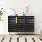 3 Door Storage Cabinet, Buffet Sideboard with Adjustable Shelves, Honeycomb Seamless Hexagons Pattern Metal Door