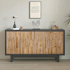 Modern Wooden 4-Door Storage Cabinet with Textured Geometric Design - Natural Wood Door