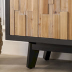 Modern Wooden 4-Door Storage Cabinet with Textured Geometric Design - Natural Wood Door