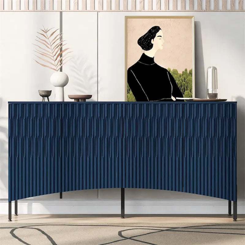 Arched Groove Design Wood Sideboard with Doors and Legs