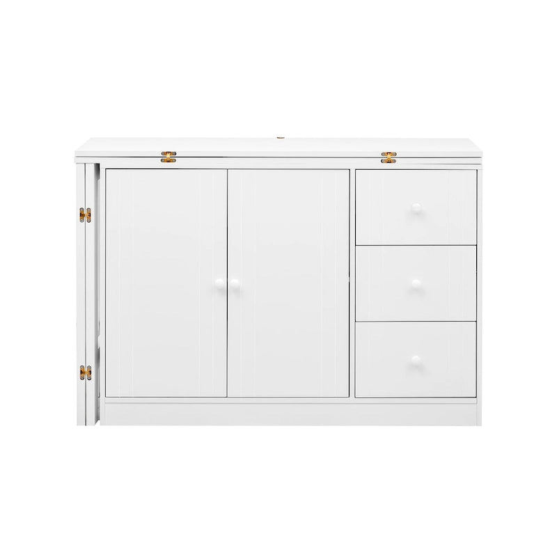 Innovative Sideboard with 2-Door,3-Drawer Design and Adjustable Pull-Out Top for Flexible Use,for Entrance and Living Room
