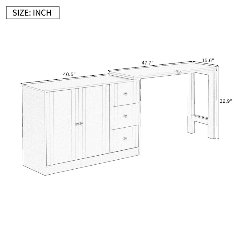 Innovative Sideboard with 2-Door,3-Drawer Design and Adjustable Pull-Out Top for Flexible Use,for Entrance and Living Room