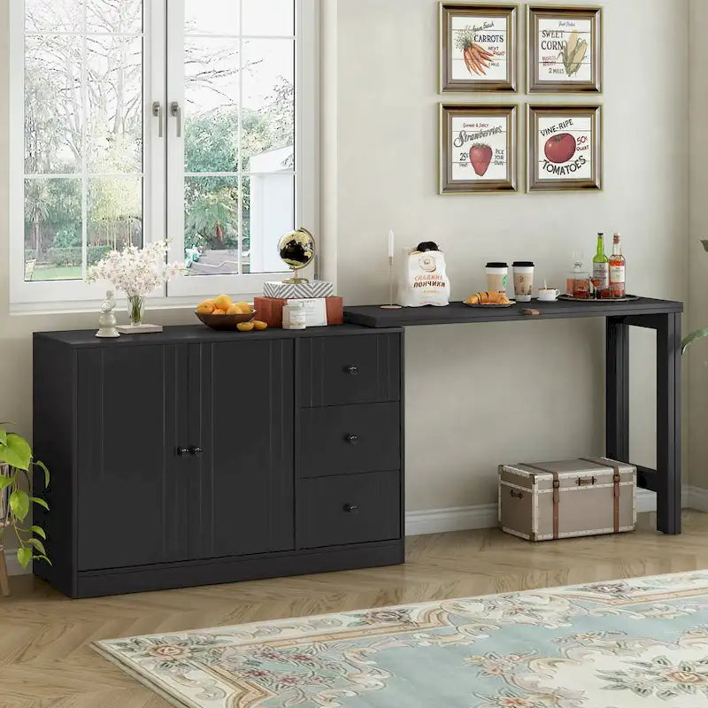 Innovative Sideboard with 2-Door,3-Drawer Design and Adjustable Pull-Out Top for Flexible Use,for Entrance and Living Room
