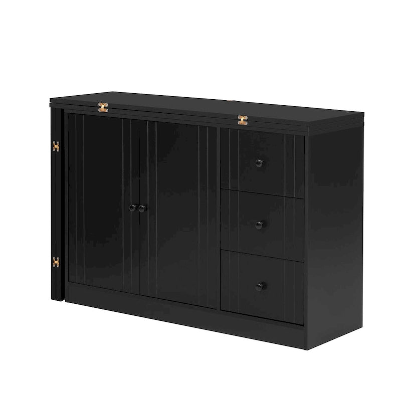 Innovative Sideboard with 2-Door,3-Drawer Design and Adjustable Pull-Out Top for Flexible Use,for Entrance and Living Room