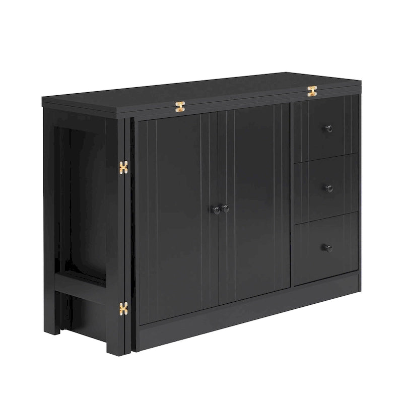 Innovative Sideboard with 2-Door,3-Drawer Design and Adjustable Pull-Out Top for Flexible Use,for Entrance and Living Room