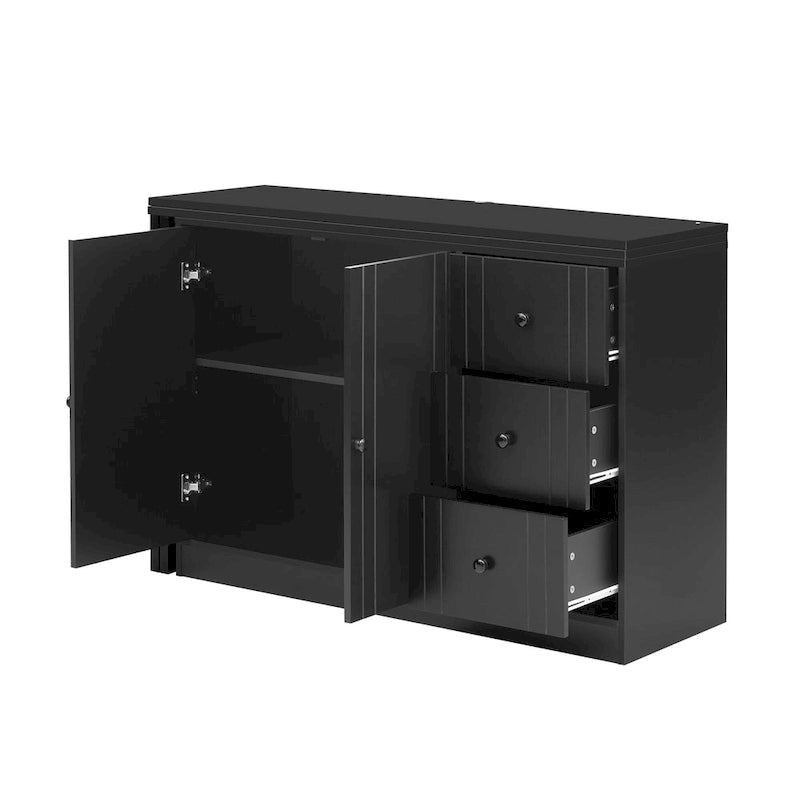 Innovative Sideboard with 2-Door,3-Drawer Design and Adjustable Pull-Out Top for Flexible Use,for Entrance and Living Room