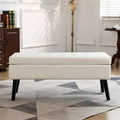 Tufted Beige Storage Bench with Solid Wood Legs
