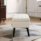 Tufted Beige Storage Bench with Solid Wood Legs