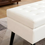 Tufted Beige Storage Bench with Solid Wood Legs