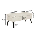 Tufted Beige Storage Bench with Solid Wood Legs