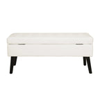 Tufted Beige Storage Bench with Solid Wood Legs