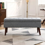 Tufted Beige Storage Bench with Solid Wood Legs