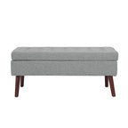 Tufted Beige Storage Bench with Solid Wood Legs