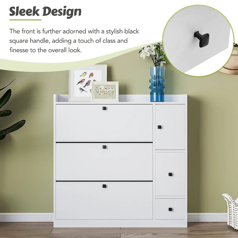Versatile Tipping Bucket Shoe Cabinet with 3 Flip Drawers, Maximum Storage Entryway Organizer with Drawer