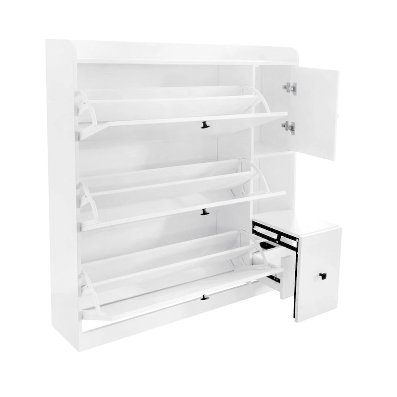 Versatile Tipping Bucket Shoe Cabinet with 3 Flip Drawers, Maximum Storage Entryway Organizer with Drawer