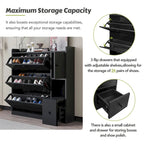 Versatile Tipping Bucket Shoe Cabinet with 3 Flip Drawers, Maximum Storage Entryway Organizer with Drawer