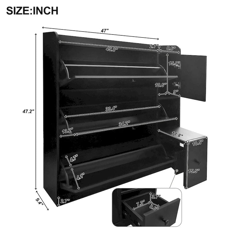 Versatile Tipping Bucket Shoe Cabinet with 3 Flip Drawers, Maximum Storage Entryway Organizer with Drawer