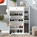 Freestanding Shoe Rack Organizer with 2 Shutter Door, Entryway Narrow Shoe Storage with Adjustable Storage Shelf &Top Drawer