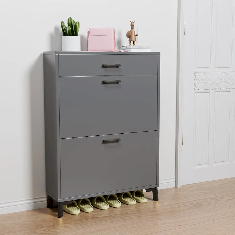Shoe Storage Cabinet for Entryway, Free Standing Shoe Organizer with 2 Flip Drawers, Hidden Shoe Rack Storage Organizer
