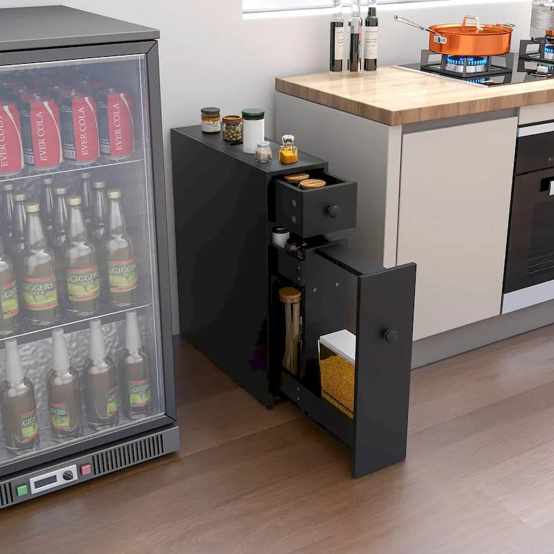 Schmaler Badezimmerschrank mit Schublade und Einlegeböden
