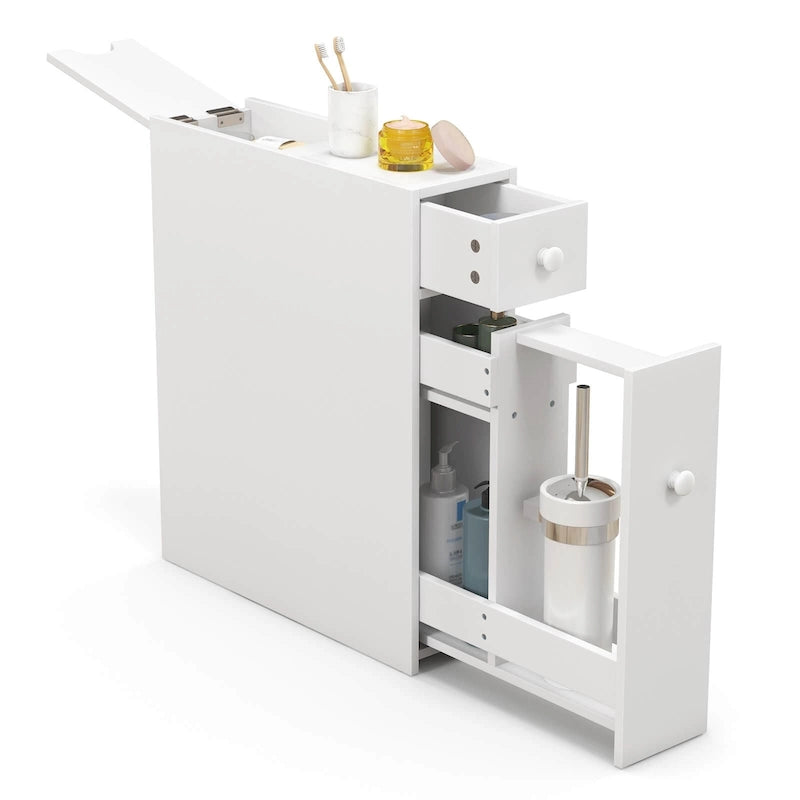 Narrow Bathroom Cabinet with Drawer and Shelves