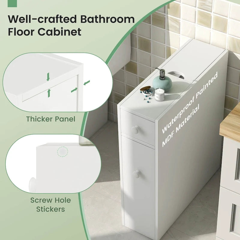 Narrow Bathroom Cabinet with Drawer and Shelves