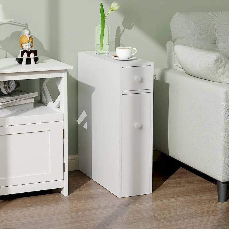Schmaler Badezimmerschrank mit Schublade und Einlegeböden