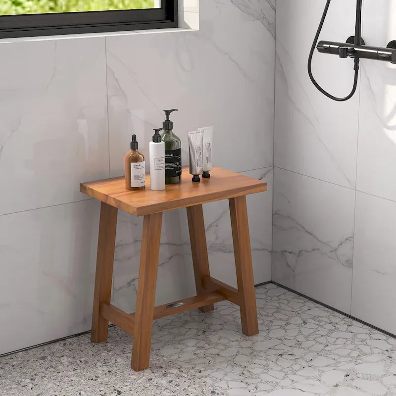 Teak Shower Bench Bathroom Shower Stool for Shaving Legs & Spa