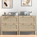 Wood Rattan 2 Drawer Lateral File Cabinet with Adjustable Hanging Bar for Letter / A4 / Size Files