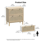 Wood Rattan 2 Drawer Lateral File Cabinet with Adjustable Hanging Bar for Letter / A4 / Size Files