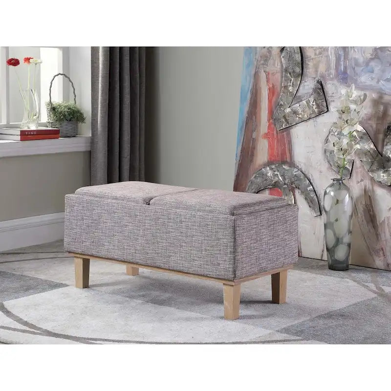 17-inch Fabric Upholstered Seat Flip Storage Bench with Unfinished Legs
