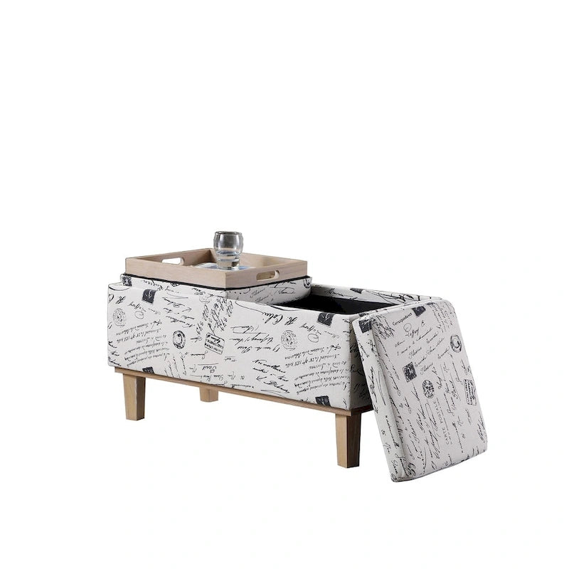 17-inch Fabric Upholstered Seat Flip Storage Bench with Unfinished Legs