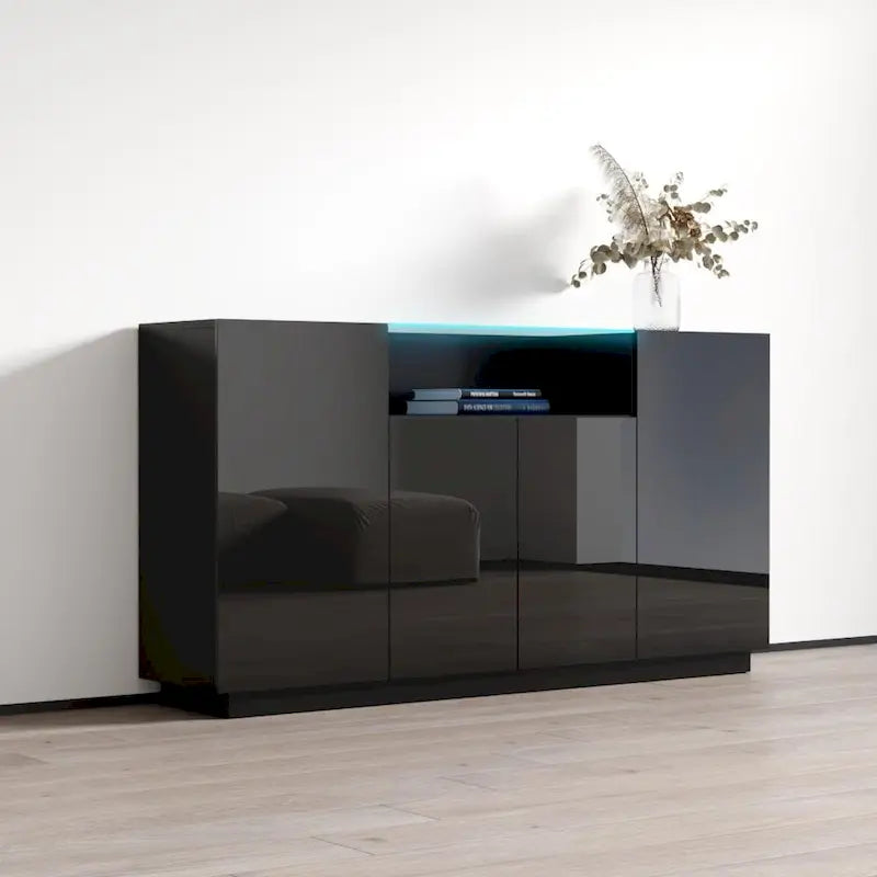 Modern Sideboard with LED Lighting Gloss Fronts - 63 inches