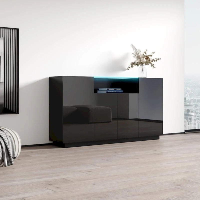 Modern Sideboard with LED Lighting Gloss Fronts - 63 inches