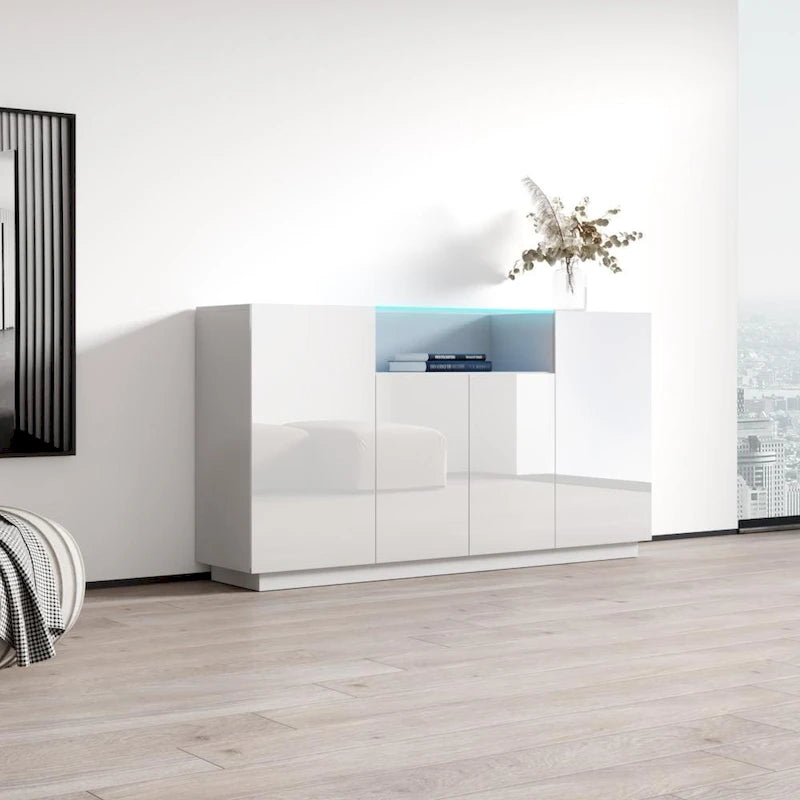 Modern Sideboard with LED Lighting Gloss Fronts - 63 inches
