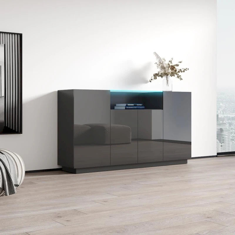 Modern Sideboard with LED Lighting Gloss Fronts - 63 inches
