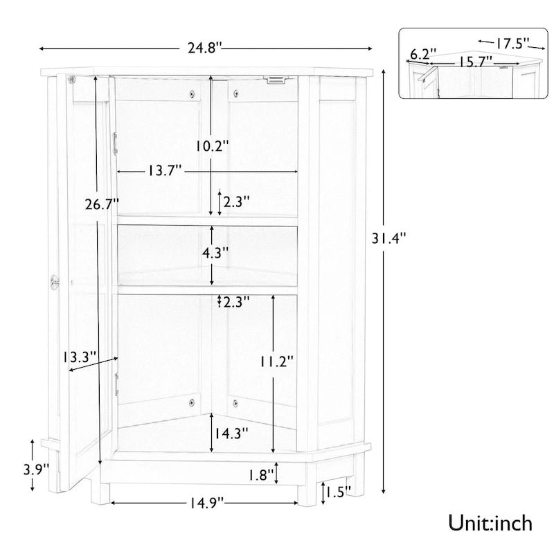Bathroom MDF Cabinet Triangle Corner Storage Cabinet with Adjustable Shelf