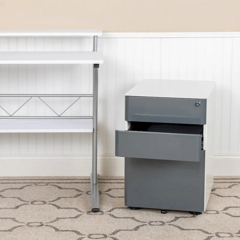 Modern 3-Drawer Mobile Locking Filing Cabinet Storage Organizer