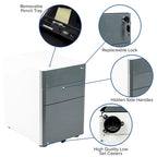 Modern 3-Drawer Mobile Locking Filing Cabinet Storage Organizer