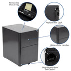 Modern 3-Drawer Mobile Locking Filing Cabinet Storage Organizer