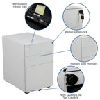 Modern 3-Drawer Mobile Locking Filing Cabinet Storage Organizer
