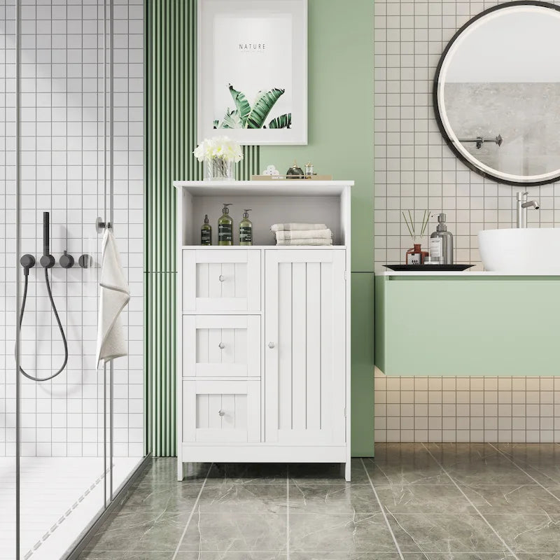 Bathroom standing storage cabinet with 3 drawers and 1 door
