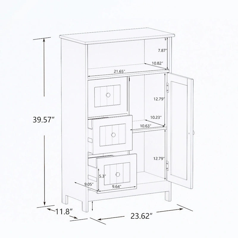 Bathroom standing storage cabinet with 3 drawers and 1 door