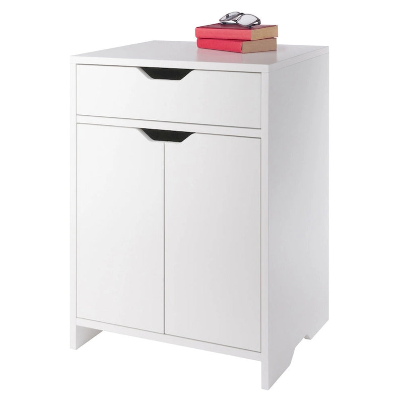 White 1-Drawer Storage Cabinet with Adjustable Shelf