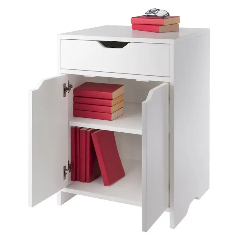 White 1-Drawer Storage Cabinet with Adjustable Shelf