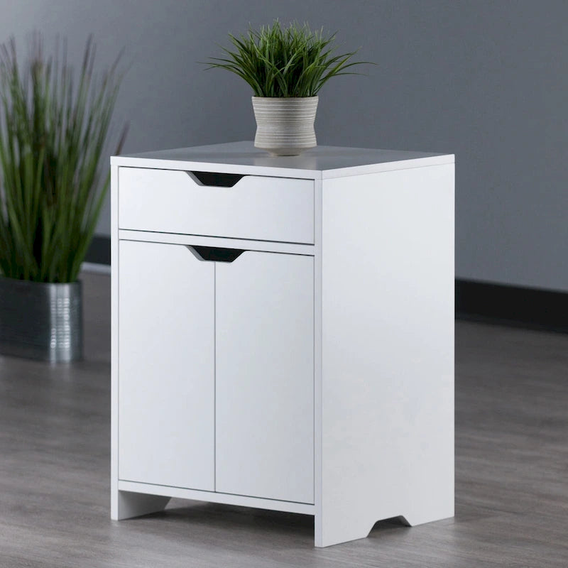 White 1-Drawer Storage Cabinet with Adjustable Shelf
