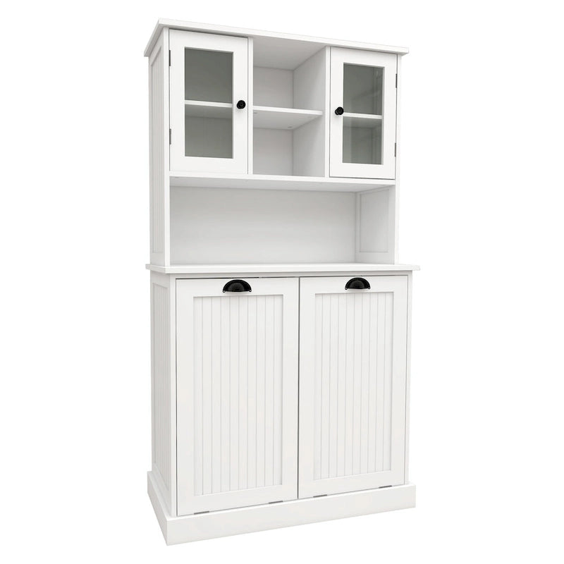 Two-Compartment Tilt-Out Dirty Laundry Basket Tall Bathroom Cabinet
